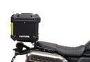 Image showing three components for the Honda CL 500 (23 - >) from Ventura: the EVO-12 bike bag, Evo-Rack Sport-Rack mounted on a motorcycle, and L-bracket (metal rods with screws as generic image).