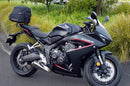 Ventura EVO-12 Bike-Pack Kit for Honda CBR 650R (24 ->) includes a black EVO-12 pack bag, Adjustable Pack-Rack for bike mounting, and a labeled image of the L-Bracket with included screws and metal parts.