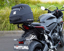 Ventura EVO-12 Bike-Pack Kit for Honda CBR 650R (24 ->) includes a black EVO-12 pack bag, Adjustable Pack-Rack for bike mounting, and a labeled image of the L-Bracket with included screws and metal parts.
