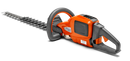 The Husqvarna 520iHD60 is a battery-powered hedge trimmer in orange and black, featuring a long serrated blade and ergonomic handle for efficient bush and hedge trimming—ideal even for commercial use. Battery and charger not included.
