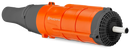The Husqvarna Blower Attachment BA101 is shown in a side view, featuring a cylindrical, vented design with visible branding; ideal for clearing leaves from driveways.
