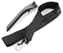 The Husqvarna Blade attachment kit includes a black adjustable nylon strap with a metal buckle and a curved gray plastic piece featuring two round connectors—perfect for your brushcutter blade or battery trimmer.