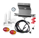 The Husqvarna Position and Turning Lights Rear kit includes metal brackets, rear position lights, two round amber/red tail lights, a wiring harness, rubber grommets, and four red reflectors—ideal for ROPS bar installation.