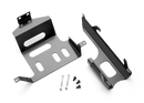 The Husqvarna Protection Plate Kit features two black lacquered steel plates with slots, two bolts, two nuts, and four small screws—perfect for trans axle protection or four-wheel drive setups. Displayed on a black background.