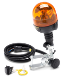 The Husqvarna Beacon light is an orange rotating flashing light with a mounting bracket, coiled power cable, switch, and connectors—ideal for vehicles or machinery and perfect for ROPS bar installation.