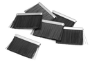 Six Husqvarna Automower® Wheel Brush Refill strips with metal holders are arranged on a white background—ideal as replacement door seals or accessories for your Automower.