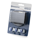 The Husqvarna Automower® Loop Wire Repair Kit, packaged with a coiled loop wire and three blue-and-white connectors, is used to repair robotic lawn mower boundary wires.