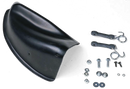 A Husqvarna Mulch Plate, black in color, is shown with bolts, washers, nuts, and two mounting brackets on a white background—displaying all included hardware.