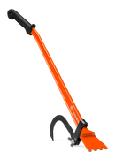 The Husqvarna Breaking Bar is an orange demolition tool with a long handle for two-handed use, featuring a flat wedge-shaped end and a curved metal hook near the base, ideal for removing flooring or tiles.