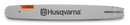 The Husqvarna X-Force Pro Laminated Sprocket Nose Bar - 3/8" Large Mount is a silver guide bar with the brand name and logo in black and an orange "X-Force" label on the upper left end, designed for enhanced cutting control.