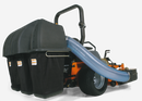 The Collection system by Multiple Husqvarna Division is a black plastic attachment with three nylon bags, a large rounded lid, and a quick detach bagger system for easy removal.