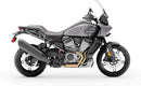 The image of the EVO-12 Bike-Pack Kit displays three components: a Ventura bike-pack with logo, an EVO-rack seamlessly attached to a Harley Davidson Pan America 1250 frame, and an L-bracket with screws and rods.