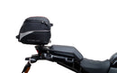 The image of the EVO-12 Bike-Pack Kit displays three components: a Ventura bike-pack with logo, an EVO-rack seamlessly attached to a Harley Davidson Pan America 1250 frame, and an L-bracket with screws and rods.