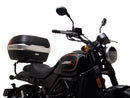 A labeled diagram displays the Ventura EVO-12 Bike-Pack Kit for Harley Davidson X 500 (24->), featuring an EVO-12 Pack (black bag), Adjustable Pack-Rack (rear rack), and a generic L-Bracket with screws and rods, all clearly labeled.