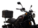 A labeled diagram displays the Ventura EVO-12 Bike-Pack Kit for Harley Davidson X 500 (24->), featuring an EVO-12 Pack (black bag), Adjustable Pack-Rack (rear rack), and a generic L-Bracket with screws and rods, all clearly labeled.