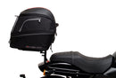 A labeled diagram displays the Ventura EVO-12 Bike-Pack Kit for Harley Davidson X 500 (24->), featuring an EVO-12 Pack (black bag), Adjustable Pack-Rack (rear rack), and a generic L-Bracket with screws and rods, all clearly labeled.