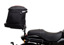 A labeled diagram displays the Ventura EVO-12 Bike-Pack Kit for Harley Davidson X 500 (24->), featuring an EVO-12 Pack (black bag), Adjustable Pack-Rack (rear rack), and a generic L-Bracket with screws and rods, all clearly labeled.