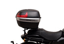 A labeled diagram displays the Ventura EVO-12 Bike-Pack Kit for Harley Davidson X 500 (24->), featuring an EVO-12 Pack (black bag), Adjustable Pack-Rack (rear rack), and a generic L-Bracket with screws and rods, all clearly labeled.
