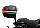 A labeled diagram displays the Ventura EVO-12 Bike-Pack Kit for Harley Davidson X 500 (24->), featuring an EVO-12 Pack (black bag), Adjustable Pack-Rack (rear rack), and a generic L-Bracket with screws and rods, all clearly labeled.