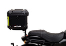 A labeled diagram displays the Ventura EVO-12 Bike-Pack Kit for Harley Davidson X 500 (24->), featuring an EVO-12 Pack (black bag), Adjustable Pack-Rack (rear rack), and a generic L-Bracket with screws and rods, all clearly labeled.