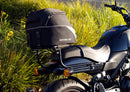 A labeled diagram displays the Ventura EVO-12 Bike-Pack Kit for Harley Davidson X 500 (24->), featuring an EVO-12 Pack (black bag), Adjustable Pack-Rack (rear rack), and a generic L-Bracket with screws and rods, all clearly labeled.