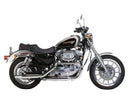 The Ventura EVO-12 Bike-Pack Kit for the Harley Davidson XL 883C Sportster Custom (04-07) includes a sleek black pack with zippers, an adjustable rack for versatile mounting, and a clearly labeled L-Bracket with screws.