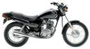 The image showcases an EVO-12 Bike-Pack Kit featuring a sleek black and gray bike pack with an Adjustable Pack-Rack for rear mounting on the Ventura Honda CB 250 N-V (Nighthawk). Also included is a secure Grab-Handle and L-Bracket with screws, ensuring stability and convenience during every ride.