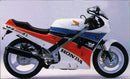 Compilation image of the Ventura's EVO-12 Bike-Pack Kit for Honda VFR 400 RG. Top left: black Adjustable Pack-Rack. Top right: EVO-Rack mounted on bike. Bottom section: L-Bracket with screws labeled as "Generic Image.