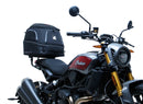 The EVO-12 Bike-Pack Kit offers a stylish Ventura EVO-12 pack with an orange stripe, an adjustable EVO-Rack on the frame, and a detailed L-Bracket with screws. Ideal for Indian FTR models (19 ->), it combines style and functionality for your rides.