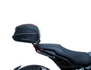 The EVO-12 Bike-Pack Kit offers a stylish Ventura EVO-12 pack with an orange stripe, an adjustable EVO-Rack on the frame, and a detailed L-Bracket with screws. Ideal for Indian FTR models (19 ->), it combines style and functionality for your rides.