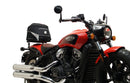 Image featuring a Ventura EVO-12 bike-pack kit for Indian Scout Bobber models, including an EVO-12 pack, Top-Box Rack, and L-bracket with screws. The black pack showcases a logo, while the adjustable rack fits on the bike's rear. A perfect setup for your biking needs.