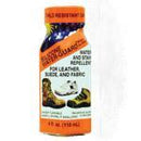 A 4 fl. oz. (118 mL) bottle of Sno-Seal Silicone (Dauber Can) offers exceptional water and stain repellency for leather, suede, and fabric. The label features images of a boot, sneaker, and shoe with orange and yellow design elements.