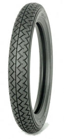 The Avon Classic Racing Tyres from Avon Tyres stands upright against a white background, showcasing its thin, black design. The zigzag tread pattern offers texture and grip, while the inner rim is visible, emphasizing its circular shape.