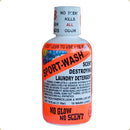 The Sno-Seal Sport Wash (1 liter) is a scent-eliminating laundry detergent, with label highlights 'kills all odor', 'leaves nothing in fabrics', and 'residue-free detergent'. The bottle contains 1 liter (18 fl. oz.).
