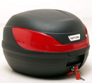 The Ventura Astro Top-Box is a black lattice-style plastic accessory featuring a grid pattern. It is mounted on a base with metal screws and adjustable brackets, designed as a luggage rack for motorcycles or scooters. The background is plain white.