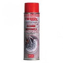 The Tirox Brake & Parts Cleaner, with a red and white design, is perfect for removing grime. The label shows brake components and includes English and French text highlighting its non-chlorinated formula.