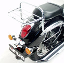 Image showcasing a Ventura EVO-12 Bike-Pack Kit, featuring a sleek black pack with orange accents, an Evo-Rack elegantly attached to a bike, and an L-Bracket complete with screws. The kit’s highlight is the Ventura branded EVO-12 pack for Kawasaki VN 900 Vulcan Custom (10-15).