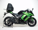 Image of Ventura Kawasaki Z 1000 SX ABS (11-15) Bike-Pack Kit featuring a black EVO-12 pack bag with red accents, a black Evo-Rack mounted on a motorcycle, and an L-Bracket with screws.