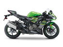 The image showcases the Ventura EVO-12 Bike-Pack Kit on a Kawasaki ZX-6R Ninja (19 ->) featuring a sleek black pack with an orange stripe, secured by the versatile Adjustable Pack-Rack and robust black L-Bracket hardware.