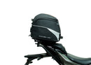 The Ventura EVO-12 Bike-Pack Kit for Kawasaki Z H2 SE (20 - >) includes a sleek black EVO-12 pack, an adaptable Evo-Rack for rear mounting, and a black L-bracket with installation screws.