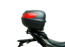 The Ventura EVO-12 Bike-Pack Kit for Kawasaki Z H2 SE (20 - >) includes a sleek black EVO-12 pack, an adaptable Evo-Rack for rear mounting, and a black L-bracket with installation screws.