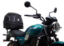 The image features the Ventura Kawasaki Z 650 RS (22 - >) Bike-Pack Kit, showcasing three essential components: a sleek black pack, an Adjustable Pack-Rack mounted on a bike frame, and an L-Bracket with screws, all labeled as a generic image.