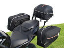 Ventura EVO-12 Bike-Pack Kit for Kawasaki Z 500 and Ninja 500 (all models, '24 onwards) includes a black EVO-12 PACK, metal Adjustable Pack-Rack (EVO-RACK), and metal L-Bracket supports with hardware shown in a generic image.