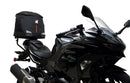 Ventura EVO-12 Bike-Pack Kit for Kawasaki Z 500 and Ninja 500 (all models, '24 onwards) includes a black EVO-12 PACK, metal Adjustable Pack-Rack (EVO-RACK), and metal L-Bracket supports with hardware shown in a generic image.