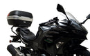 Ventura EVO-12 Bike-Pack Kit for Kawasaki Z 500 and Ninja 500 (all models, '24 onwards) includes a black EVO-12 PACK, metal Adjustable Pack-Rack (EVO-RACK), and metal L-Bracket supports with hardware shown in a generic image.