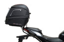 Ventura EVO-12 Bike-Pack Kit for Kawasaki Z 500 and Ninja 500 (all models, '24 onwards) includes a black EVO-12 PACK, metal Adjustable Pack-Rack (EVO-RACK), and metal L-Bracket supports with hardware shown in a generic image.