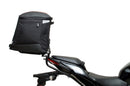 Ventura EVO-12 Bike-Pack Kit for Kawasaki Z 500 and Ninja 500 (all models, '24 onwards) includes a black EVO-12 PACK, metal Adjustable Pack-Rack (EVO-RACK), and metal L-Bracket supports with hardware shown in a generic image.