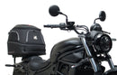 Ventura EVO-12 Bike-Pack Kit for Kawasaki Eliminator 500, 500SE (24->) includes a black EVO-12 pack, an Adjustable Pack-Rack (EVO-Rack) mounted on the bike, and a labeled black L-Bracket with screws.