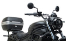 Ventura EVO-12 Bike-Pack Kit for Kawasaki Eliminator 500, 500SE (24->) includes a black EVO-12 pack, an Adjustable Pack-Rack (EVO-Rack) mounted on the bike, and a labeled black L-Bracket with screws.