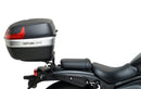 Ventura EVO-12 Bike-Pack Kit for Kawasaki Eliminator 500, 500SE (24->) includes a black EVO-12 pack, an Adjustable Pack-Rack (EVO-Rack) mounted on the bike, and a labeled black L-Bracket with screws.